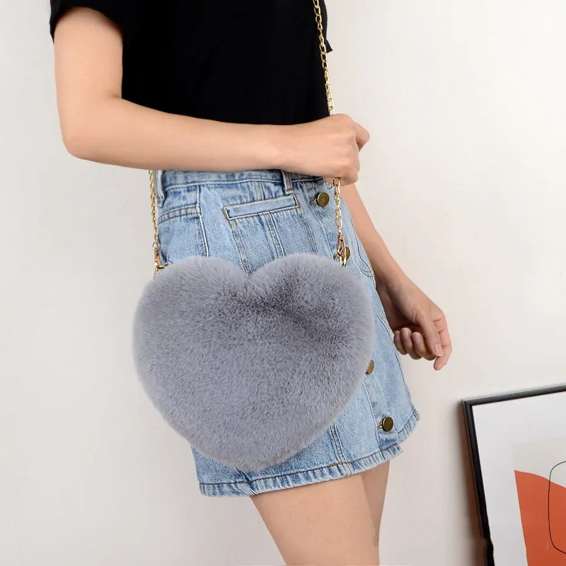 Chic Heart Faux Fur Purse - Gravity Dropz