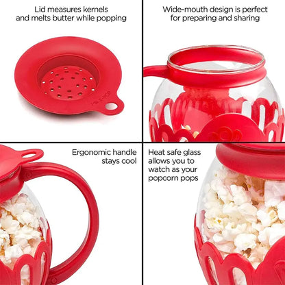 Microwave Glass Popcorn Popper With Silicone Lid - Gravity Dropz