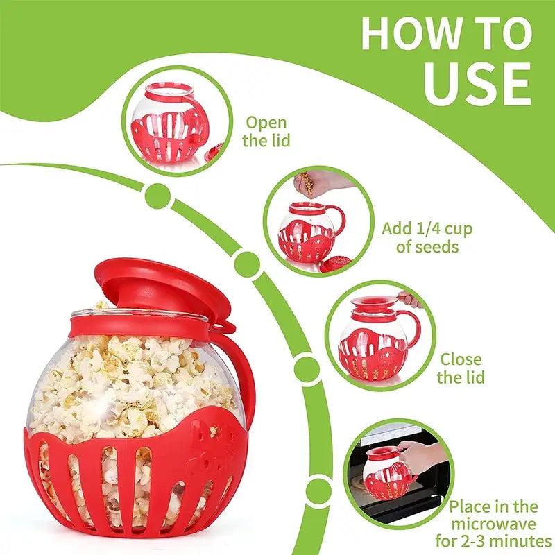 Microwave Glass Popcorn Popper With Silicone Lid - Gravity Dropz