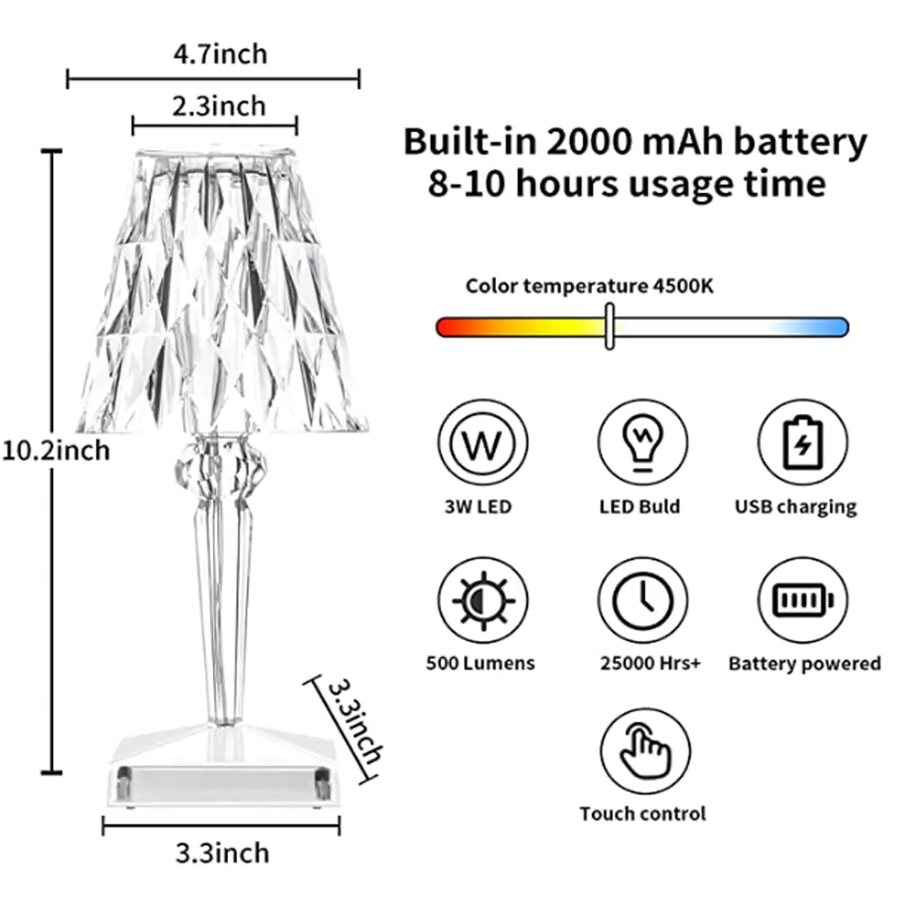 Diamond Table Lamp: USB Touch Sensor LED Night Light - Gravity Dropz