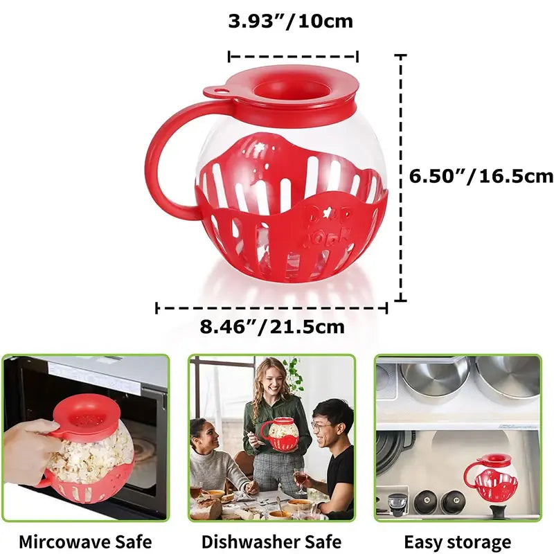 Microwave Glass Popcorn Popper With Silicone Lid - Gravity Dropz