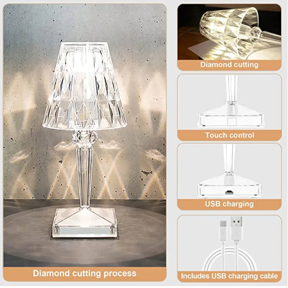 Diamond Table Lamp: USB Touch Sensor LED Night Light - Gravity Dropz